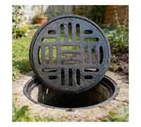 Heavy-duty Black Cast Iron Drainage Grating with Frame, Round Manhole Covers, Perforated Drainage Channel Covers, Reinforced Rib Design on the Back, Outdoor Garden Drain Covers(60CM-23.6")