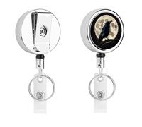 Heavy Duty Black Crow on Full Moon Badge Reel with 360° Swivel Alligator Clip & 24" Retractable Nylon Cord Lightweight Name Badge Holder for Nurse Teacher Office Worker Id Card Decor
