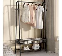 Heavy-Duty Black Metal Coat Rack with Storage Basket 24" Freestanding Design Thickened Carbon Steel Frame Multi-Shelf for High Capacity and Strength