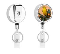 Heavy Duty Black-naped Oriole on Loquat Badge Reel with 360° Swivel Alligator Clip & 24" Retractable Nylon Cord Lightweight Name Badge Holder for Nurse Teacher Office Worker Id Card Decor