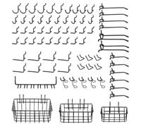 Heavy Duty Black Pegboard Hooks and Baskets for Hanging Tools, 73 Pieces 1/4'' Peg Board Accessories Peg Hooks and Bins, Peg Board Attachments for Organizing Tools Garage Kitchen Bathroom Craft Room