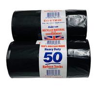 HEAVY DUTY BLACK REFUSE SACKS STRONG THICK RUBBISH BAGS BIN LINERS UK MADE (1000 Bags = 20 Rolls)