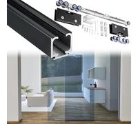 Heavy Duty Black Sliding Barn Door Hardware Set Soft Close Track Kit with Rollers 15ft/4.6m SmoothGliding Glass Door Rail System