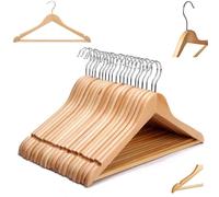 H-line Pack of 20 x Wooden Coat Suit Garment Hangers Wood Wardrobe Hanger with Trouser Bar