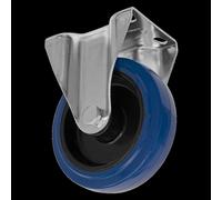 Heavy-Duty Blue Elastic Rubber Fixed Castor Wheel Ø125mm - Trade