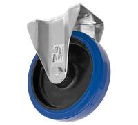 Heavy-Duty Blue Elastic Rubber Fixed Castor Wheel Ø200mm - Trade