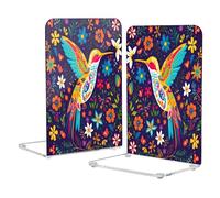 Heavy Duty Bookends Clear Bookend Supports for Library Colorful Little Bird Pattern