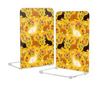 Heavy Duty Bookends Non Skid Book Holder for Reading Enthusiasts Bunny Flower Pattern