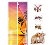 Heavy Duty Bug Mesh, 130x210cm Magnetic Fly Screens for Doors, Super Quiet Stripes Encryption Keep Bugs Out & Let Fresh Air in Pet Kid Entry Friendly White