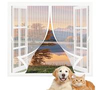 Heavy Duty Bug Mesh Curtain 115 x 94 cm Magnetic Closure, Easy to Install, Insect Protection Mesh Curtain Anti Mosquito Customizable for Keeping Out Flies & Bug, White