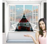 Heavy Duty Bug Mesh Curtain 151 x 106 cm Anti Mosquito, Keep Fresh Air in, Portable, Foldable, Custom Sizes, Mesh Mosquito Curtain for Double Door/French Doors, White