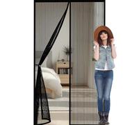 Heavy Duty Bug Mesh Curtain 151x246cm(WidthxHigh) Powerful Magnets and Full Frame Magic Tape, No Drill Installation Screen Doors with Magnets Hundreds of Sizes, Lets Fresh Air in, Black
