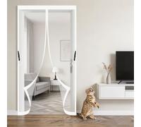 Heavy Duty Bug Mesh Curtain 205 x 155 cm No-Drill Easy Installation Automatically Closes Powerful Magnets Reinforced Patio Door Net for Bedroom Pet Friendly Living Room, White