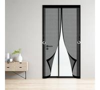 Heavy Duty Bug Mesh Curtain 60 x 155 cm Frame Hook & Loop Keep Bugs Out Lets Fresh Air in No Gap Fiberglass Double Screen Door for Patio Doors Balcony Sliding Door, Black