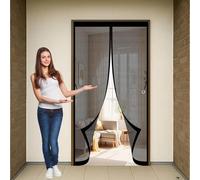 Heavy Duty Bug Mesh Door 144 x 185 cm Anti Mosquito, Keep Fresh Air in, Portable, Foldable, Custom Sizes, Magnetic Door Screen Mesh for Patio/Balcony, Black