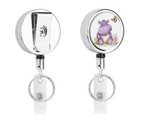 Heavy Duty Butterfly and Hippo Badge Reel with 360° Swivel Alligator Clip & 24" Retractable Nylon Cord Lightweight Name Badge Holder for Nurse Teacher Office Worker Id Card Decor