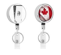 Heavy Duty Canadian Flag Badge Reel with 360° Swivel Alligator Clip & 24" Retractable Nylon Cord Lightweight Name Badge Holder for Nurse Teacher Office Worker Id Card Decor