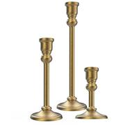 Heavy Duty Candlestick Holders Taper Candle Holders Set of 3, Golden Candlestick Holders Decorative Candle Stand, Tapered Candle Holders Set for Wedding, Dining Table, Home Decoration (Antique Gold)