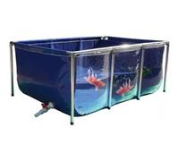 Heavy Duty Canvas Fish Pond Kit, Includes Steel Frame & Drain Valve, Above Ground Aquarium Pool for Outdoor Fish Farming & Water Storage (Blue 150x100x61cm)