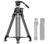 Heavy Duty Carbon Fiber Tripod with Fluid Head, One-Step Unlock System, with Removable Handle and Center Spreader, MaxLoad 8 KG/17.64 LB, Balanced Load 3 KG/6.61 LB (LVF-163C+BV-15)