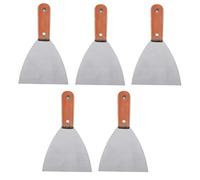 Heavy Duty Carbon Steel Paint Scraper Set - 5 Piece Wooden Handle Putty Scraper Kit for Kitchen, BBQ, Baking - Commercial Quality Restaurant Tool - Wood+Silver, 4inch