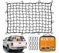 Heavy Duty Cargo Net for Pickup Truck Bed,4'x6' Stretching to 8'x12',Highly Elastic Cargo Net with 12 Metal Carabiners & 1 Storage Bag,Truck Bungee Net Compatible with SUVs, Vans, Semis