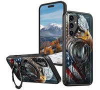 Heavy Duty Case for Samsung Galaxy S25 5G, Dual-Layer Rugged Protective Cover with 360° Rotating Ring Kickstand, Military-Grade Shockproof Full Body Case for Galaxy S25 6.2", Bald Eagle American Flag