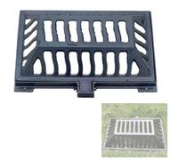 Heavy Duty Cast Iron Square Manhole Cover and Frame Black Outdoor Drainage Lid Monoblock Design for Pathways Concrete and Courtyards (16"x24"x6")