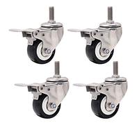 Heavy Duty Caster Wheels - 4 Pack Industrial Replacement Wheels with 25mm Threaded Stem, Swivel Design with Brake, Ideal for Workbenches and Carts