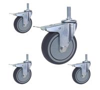 Heavy Duty Caster Wheels 4X TPR Swivel Transport Wheels with Safety Brake Threaded Stem Rollers No Floor Marks Perfect for Small Shopping Carts & Furniture