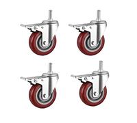 Heavy Duty Caster Wheels, 75mm M12x30mm Silent Swivel Caster with Brake and Threaded Stem for Furniture Stroller Trolley, Loding up to 90KG No Floor Marks (4PCS)