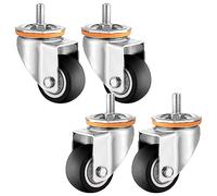 Heavy Duty Caster Wheels Set - 2.5"/3"/4" Swivel Stem Casters with Threaded M10/M12, Silent Shock Absorbing TPR Rubber for Furniture Mobility and Durability