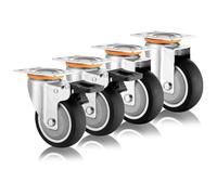 Heavy Duty Caster Wheels Set of 4 3" 4" 5" Swivel Casters with Silent Thermoplastic Rubber Brakes & Mounting Bolts for Furniture Carts Moving Trolleys and More