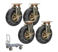 Heavy Duty Caster Wheels Set of 4, 8-Inch Pneumatic Rubber Wheels with Brakes, Silent Shock Absorption, Swivel and Fixed Casters for Industrial Use