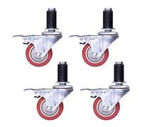 Heavy Duty Caster Wheels with Brake - 4 Pack Polyurethane Swivel Castors for Workbench Trolley Round Tube Design M12x60mm Screw Bolt 3in/75mm Size Perfect for Shelving and Furniture