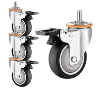 Heavy Duty Casters Set of 4 Ø 63/75/100/125mm M10×30mm/M12×25mm Threaded for Furniture Quiet Rubber Wheels 360° Swivel with Brake No Marks