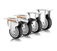 Heavy Duty Casters with Top Plate Set of 4, 3" 4" 5" Moving Silent Thermoplastic Rubber Wheels, Swivel Caster Wheel with Brakes and Mounting Bolts, for Furniture Carts(Sw (Fixed+brake 75mm/3