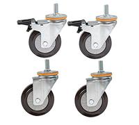 Heavy Duty Castor, Rubber Silent Global Rotary Cart Wheel with Brakes, 400kg Capacity, Threaded Rod Industrial Transport