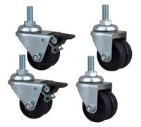Heavy Duty Castor Wheels 2 inches Thread M12 Furniture 300kg Nylon Silent with Brake Double Wheel Swivel industrail for Trolley Office Table Sofa Hospital Equipment 4pcs(M12 2brake+2swivel)