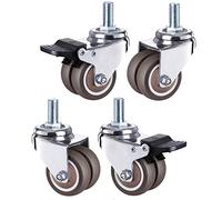 Heavy Duty Castor Wheels 4 Pcs Swivel with Brakes Rubber Furniture M12x25mm Thread for DIY Trolley Double Ball Bearings(Swivel+brake,2in/50mm)