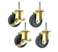 Heavy Duty Castor Wheels,50mm Black Rubber Swivel Stem Caster,Bolt M8x25mm,A Set Of 4,Replacement Trolley Castor Wheels,Gold Metal Bracket,Silent Caster For Furniture,Cribs,by Bed,Sofas,Beds