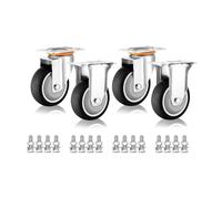 Heavy Duty Castor Wheels For Furniture 3 Inch 4 Inch 5 Inch 4 Pack Moving Silent Thermoplastic Rubber Castors Swivel Casters With Top Plate And Dual Locking Brakes(Fixed+Swivel125mm/5")