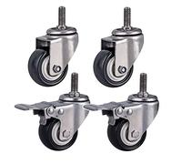 Heavy Duty Castor Wheels for Furniture M8/M10/M12 Thread 1.5''/2'' Stainless Steel 304 Bracket 300kg Capacity Silent PU Swivel Casters with BrakeIdeal for Smooth Mobility