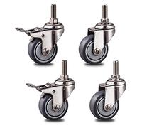 Heavy Duty Castor Wheels for Furniture4 Pack Stainless Steel Swivel Casters with Brake Universal Fit M10x25mm Threaded Stem Gray Ideal for Trolleys and Replacement.