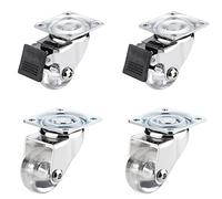 Heavy Duty Castor Wheels Set of 4 35mm Transparent Swivel Casters for Furniture Polyurethane Trolley Wheels with Brake & Universal Fixing Plate Smooth Rolling Ball Bearings