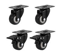 Heavy Duty Castor Wheels Set of 4 Furniture Castors, Black-Screws-40MM-50 kg Load Each, Rubbered Trolley Wheels Silent Caster Wheel for Furniture(2 with Brakes and 2 Without)
