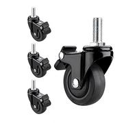 Heavy-Duty Castor Wheels Set of 4 - Threaded Stem Swivel Casters with Total Locking Brakes, Rubber Tires for Furniture, 6/8/10mm Stem Diameter, Smooth Rolling