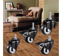 Heavy Duty Castor Wheels,Swivel Castors For Furniture Set Of 4,Silent Swivel Castor,Non-Slip Rubber Wheel,Caster Wheels With Brakes,For Small Indoor Furniture,2Nobrakes+2Brakes-50mm/M8x25mm