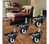 Heavy Duty Castor Wheels,Swivel Castors For Furniture Set Of 4,Silent Swivel Castor,Non-Slip Rubber Wheel,Caster Wheels With Brakes,For Small Indoor Furniture,4Brakes-40mm/M8x25mm
