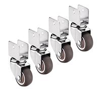 Heavy Duty Castor Wheels, U-Bracket Furniture Swivel Casters 25/32mm Rubber Dustproof Silent Brakes 4 Pcs Bolts Nuts(4nobrakes,32mm/U16)